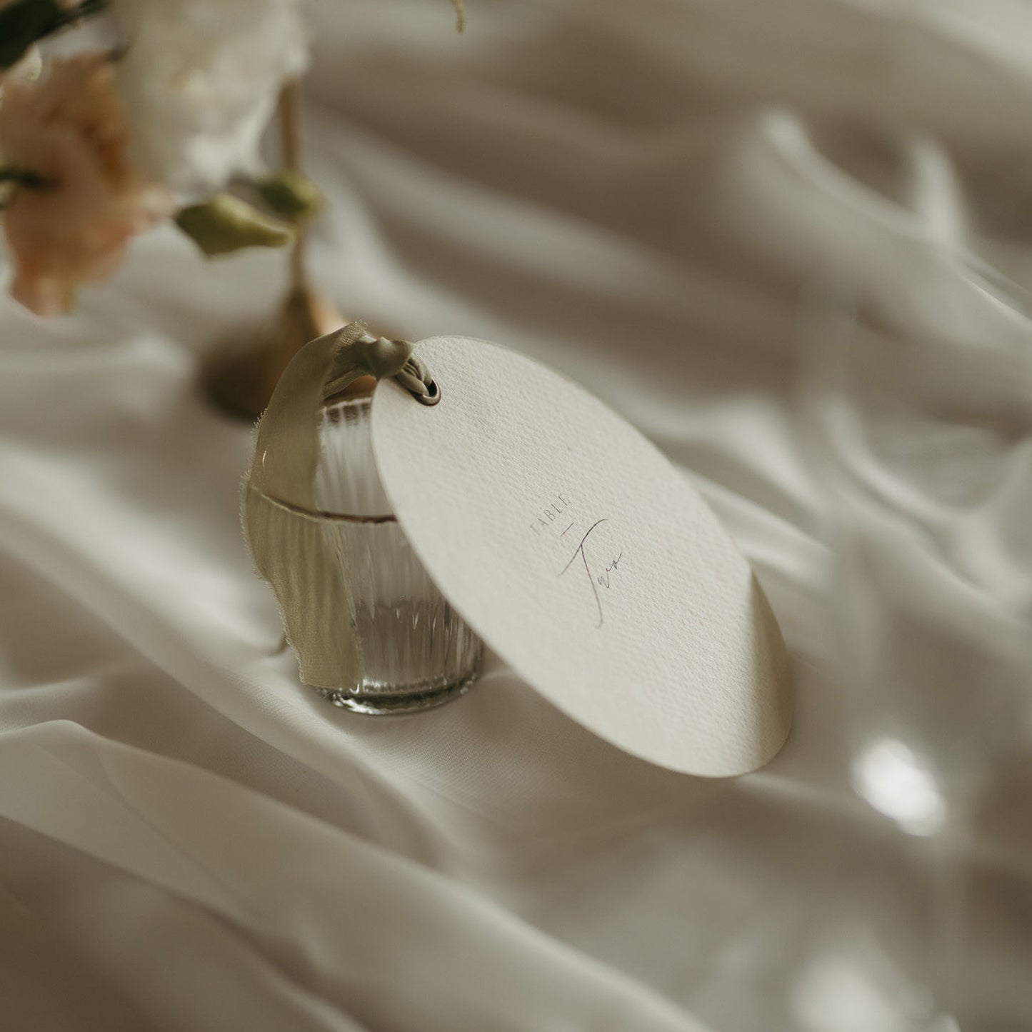 Oval Ribbon Sage Green Table Number