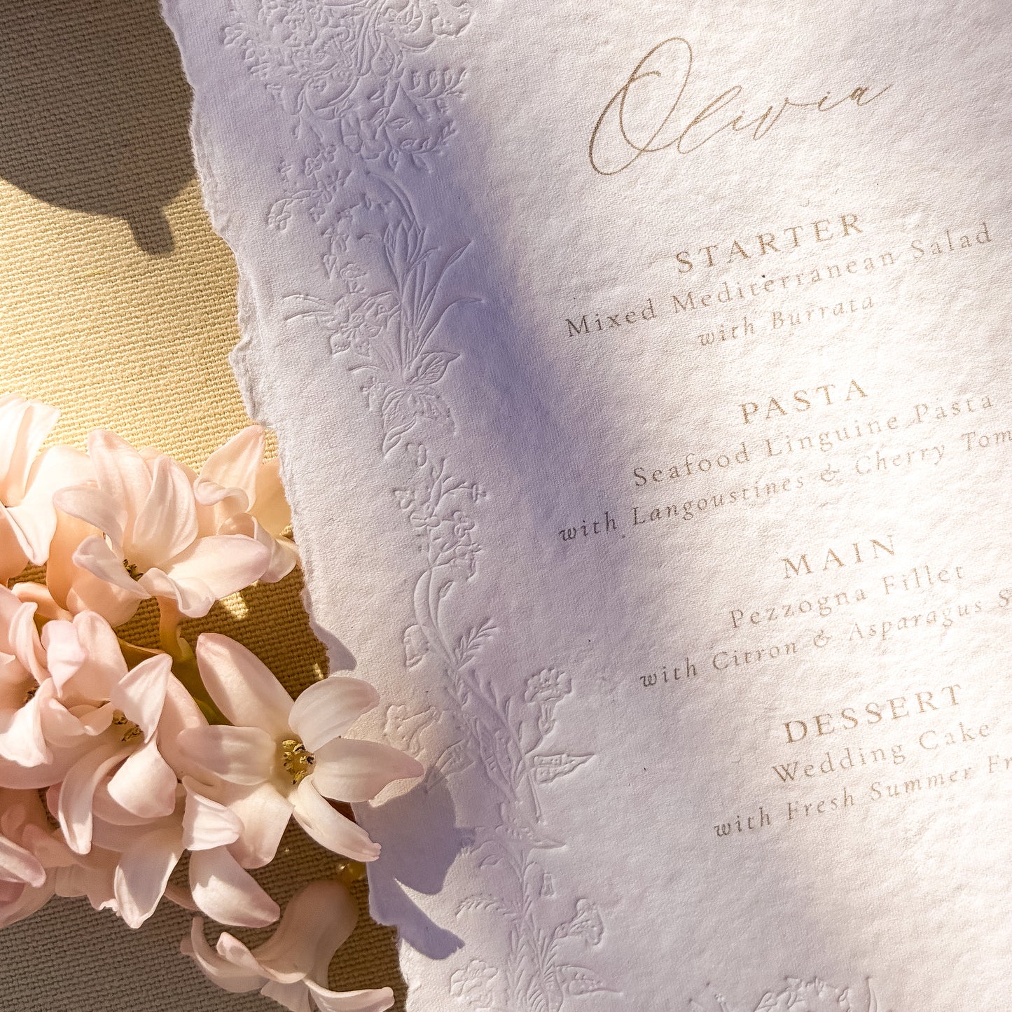 Personalised Floral Letterpress Menus