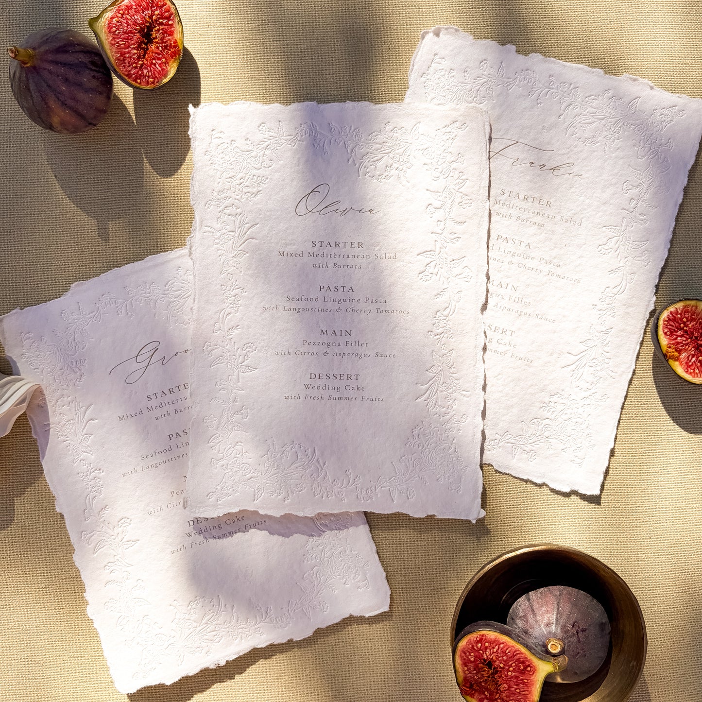 Personalised Floral Letterpress Menus
