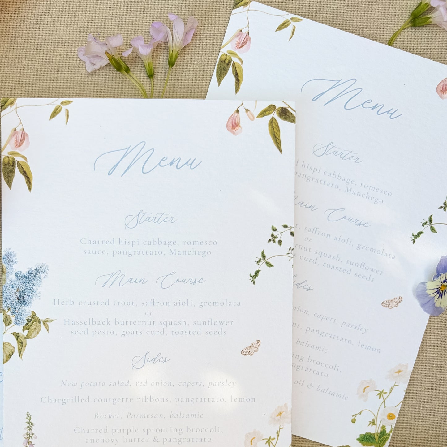 Wedding menu cards with floral design