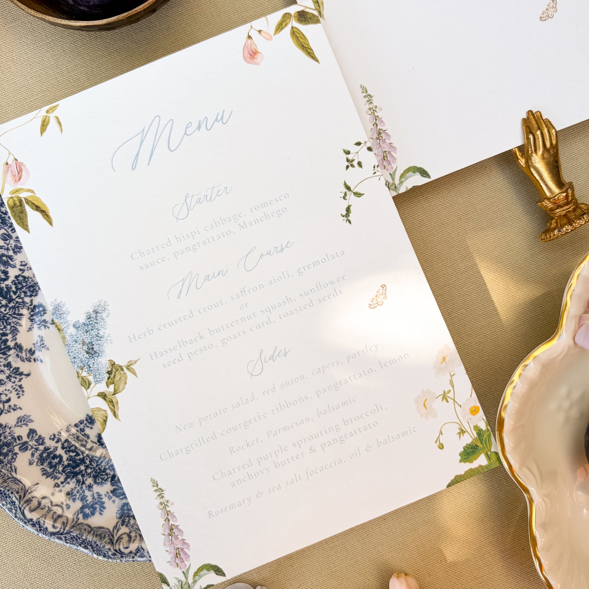 Wedding menu cards with floral design