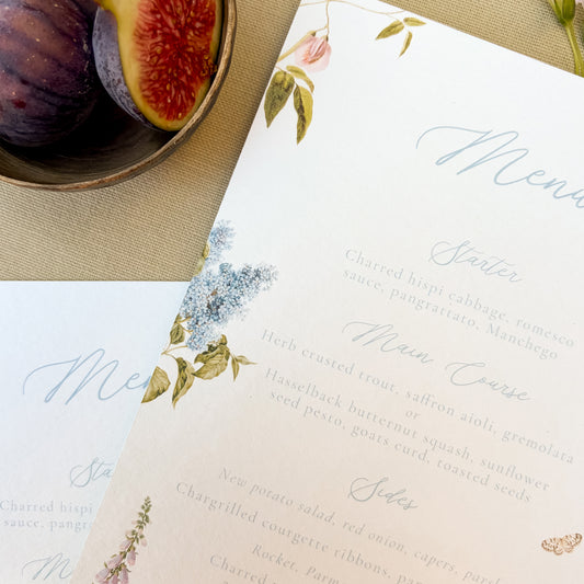 Wedding menu cards with floral design
