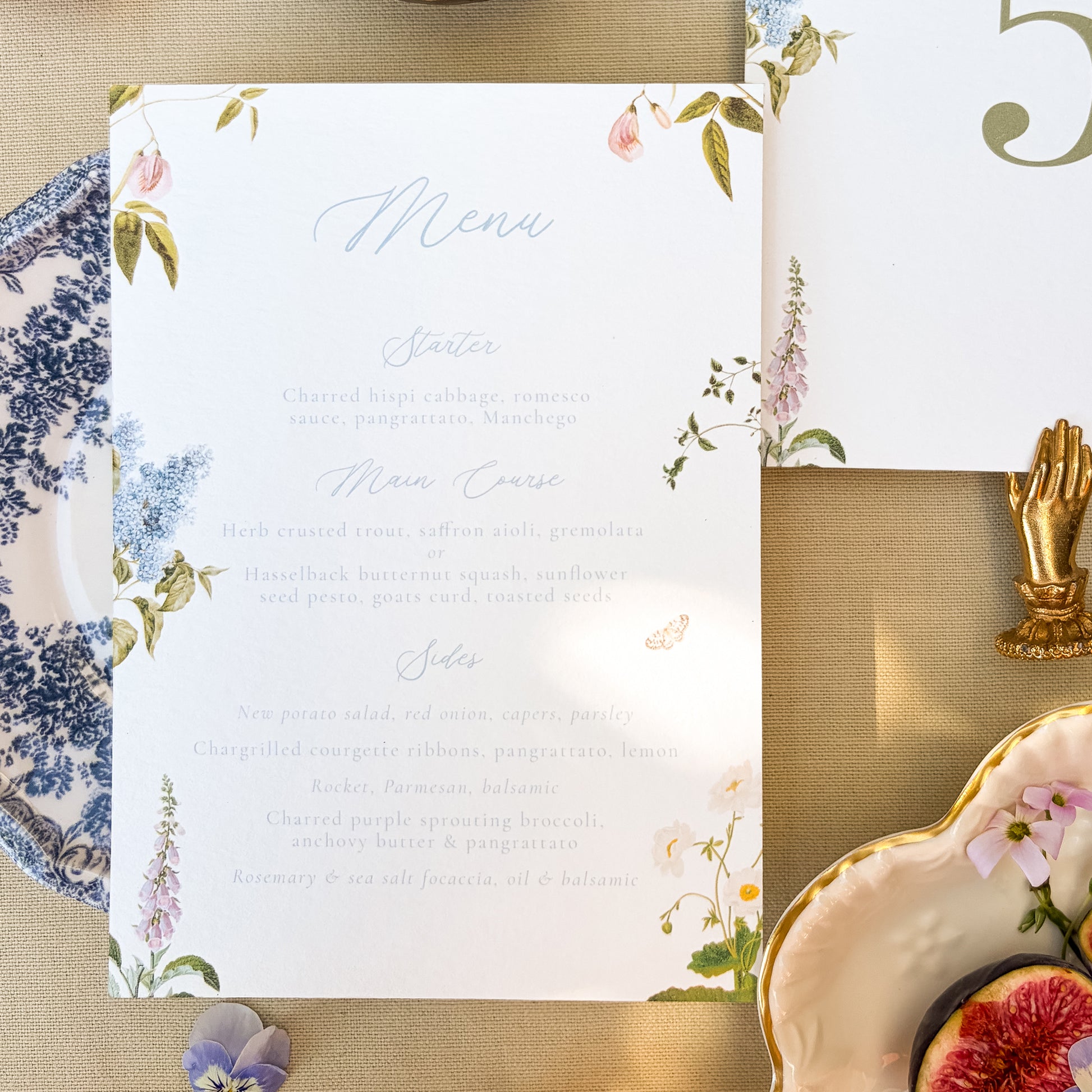 Wedding menu cards with floral design